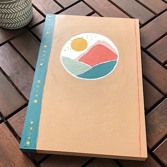 🌕⛰ Boho Original Artwork: “Gold Mountain Moon” on 11.5”(L) x 8”(W) Wood Panel. - Picture 2 of 5